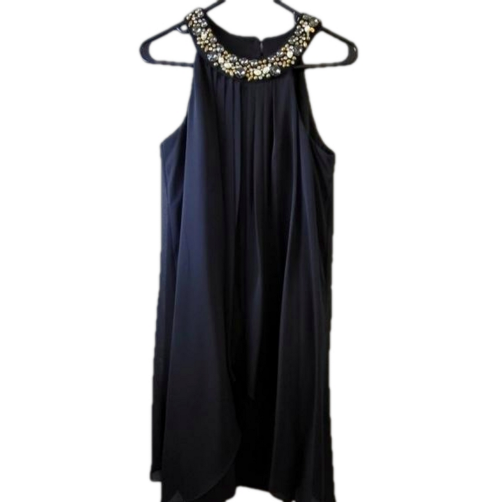 Vince Camuto Formal, Black Dress  Rhinestone‎ Neck Line , Sheer Over Lay Size 4